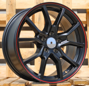 Alu kola Racing Line B5253, 16x7 4x100 ET36, černá matná + červený límec