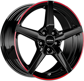 Alu kola RONAL R69, 17x7.5 5x112 ET52, černá lesklá s červenou linkou (zátěžová)